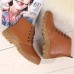 Women Outdoor Warm Winter Leather  Ankle Lace Up Boots