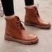 Lace Up Round Toe Fashion Leather Comfy Ankle Boots For Women