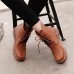 Lace Up Round Toe Fashion Leather Comfy Ankle Boots For Women