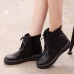 Lace Up Round Toe Fashion Leather Comfy Ankle Boots For Women