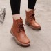 Lace Up Round Toe Fashion Leather Comfy Ankle Boots For Women