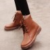 Lace Up Round Toe Fashion Leather Comfy Ankle Boots For Women