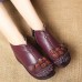 Retro Round Toe Flowers Pattern Leather Ankle Boots