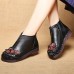 Retro Round Toe Flowers Pattern Leather Ankle Boots