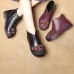 Retro Round Toe Flowers Pattern Leather Ankle Boots