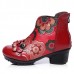 SOCOFY Retro Chinese Pattern Zipper Ankle Mid Heel Leather Boots