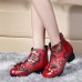 SOCOFY Retro Chinese Pattern Zipper Ankle Mid Heel Leather Boots