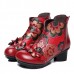 SOCOFY Retro Chinese Pattern Zipper Ankle Mid Heel Leather Boots