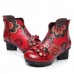 SOCOFY Retro Chinese Pattern Zipper Ankle Mid Heel Leather Boots