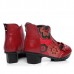 SOCOFY Retro Chinese Pattern Zipper Ankle Mid Heel Leather Boots