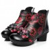 SOCOFY Retro Chinese Pattern Zipper Ankle Mid Heel Leather Boots