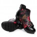 SOCOFY Retro Chinese Pattern Zipper Ankle Mid Heel Leather Boots