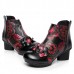 SOCOFY Retro Chinese Pattern Zipper Ankle Mid Heel Leather Boots