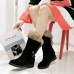 Large Size Buckle Furry Faux Fur Lining Flats Suede Mid-calf Boots