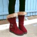 Large Size Buckle Furry Faux Fur Lining Flats Suede Mid-calf Boots