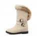 Large Size Buckle Furry Faux Fur Lining Flats Suede Mid-calf Boots