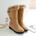 Large Size Buckle Furry Faux Fur Lining Flats Suede Mid-calf Boots