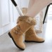 Large Size Buckle Furry Faux Fur Lining Flats Suede Mid-calf Boots