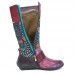 SOCOFY Retro Jacquard Stitching Buckle Flat Leather Mid Calf Boots