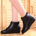 Front Zipper Wedges Fur Lining Casual Leather Boots