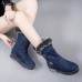 Women Winter Buckle Fur Lining Flat Mid Calf Snow Boots