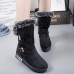 Women Winter Buckle Fur Lining Flat Mid Calf Snow Boots