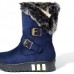 Women Winter Buckle Fur Lining Flat Mid Calf Snow Boots