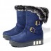 Women Winter Buckle Fur Lining Flat Mid Calf Snow Boots