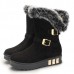 Women Winter Buckle Fur Lining Flat Mid Calf Snow Boots