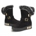 Women Winter Buckle Fur Lining Flat Mid Calf Snow Boots