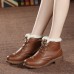 Leather Faux Fur Lining Lace Up Boots For Women