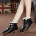 Leather Faux Fur Lining Lace Up Boots For Women