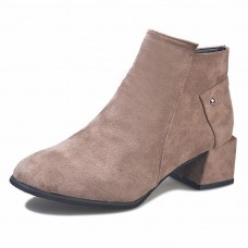 Suede Plush Square Heel Ankle Boots For Women