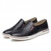 Men Genuine Leather Pattern Slip On Elastic Band Sneakers