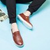 Men Genuine Leather Pattern Slip On Elastic Band Sneakers