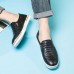 Men Genuine Leather Pattern Slip On Elastic Band Sneakers