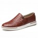 Men Genuine Leather Pattern Slip On Elastic Band Sneakers