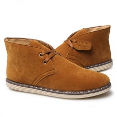 Men Soft Suede Leather High Top Flat Sneakers Boots