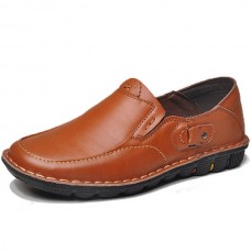 Men Comft Casual Elastic Band Genuine Leather Slip On Loafers Flats