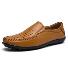 Men Soft Breathable Genuine Leather Hollow Outs Loafers Flats Shoes