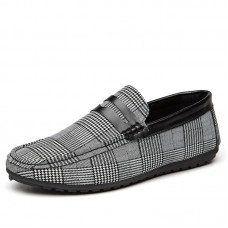 Men Soft Sole Breathable Plaid Pattern Flat Loafers Driving Shoes