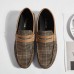 Men Soft Sole Breathable Plaid Pattern Flat Loafers Driving Shoes