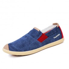 Men Casual Soft Sole Elastic Band Cap Toe Slip On Canvas Flat Loafers