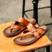 Men Casual Leather Soft Sole Clip Toe Slippers Sandals