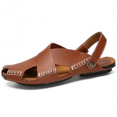 Men Soft Genuine Leather Beach Slippers Sandals Slip On Shoes