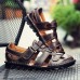 Menico Men Breathable Hollow Outs Hook Loop Genuine Leather Sandals