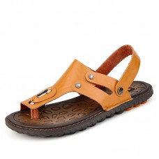 Men Clip Toe Genuine Leather Casual Beach Sandals