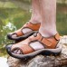 Men Anti Collision Toe Wear Resistance Outsole Comfy Casual Leather Sandals