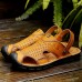 Men Comfy Anti Collision Toe Hollow Outs Leather Two Way Wear Sandals Beach Shoes