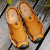 Men Comfy Anti Collision Toe Hollow Outs Leather Two Way Wear Sandals Beach Shoes